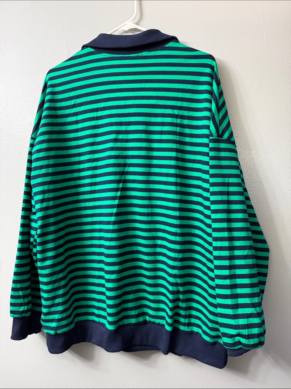 Pretty Garden Striped Green & Navy Polo Pullover large NWT - Picture 5 of 6